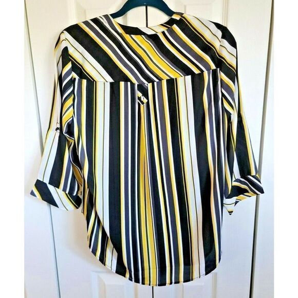 Torrid Harper Women's Size 00 Black Yellow Striped Blouse 3/4 Sleeve EUC - Picture 6 of 6